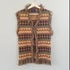 1970's Brown and tan Fringe edge sweater vest on hanger